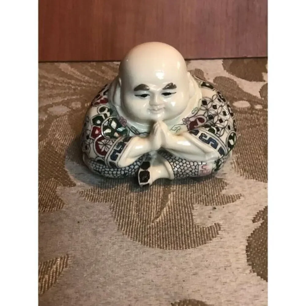 Vintage Ceramic Happy Buddha Figurine Asian Decor‎ Geometric Pattern Decoration